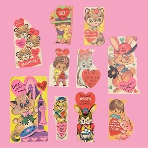 Vintage 1970s Valentines Day Cards Cats & Animals